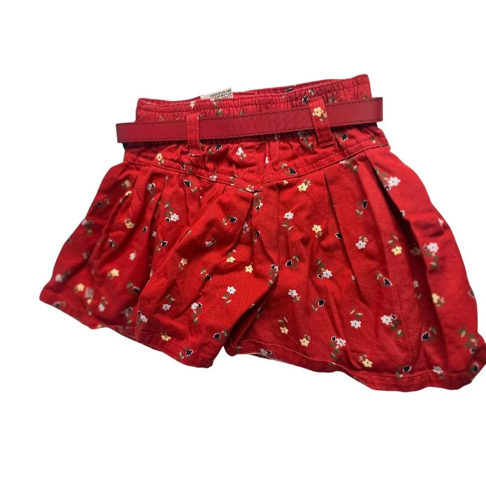 VTG McKids 24M Red Floral Pleated Mini Skirt Belted Toddler Girl‎ All Over Print